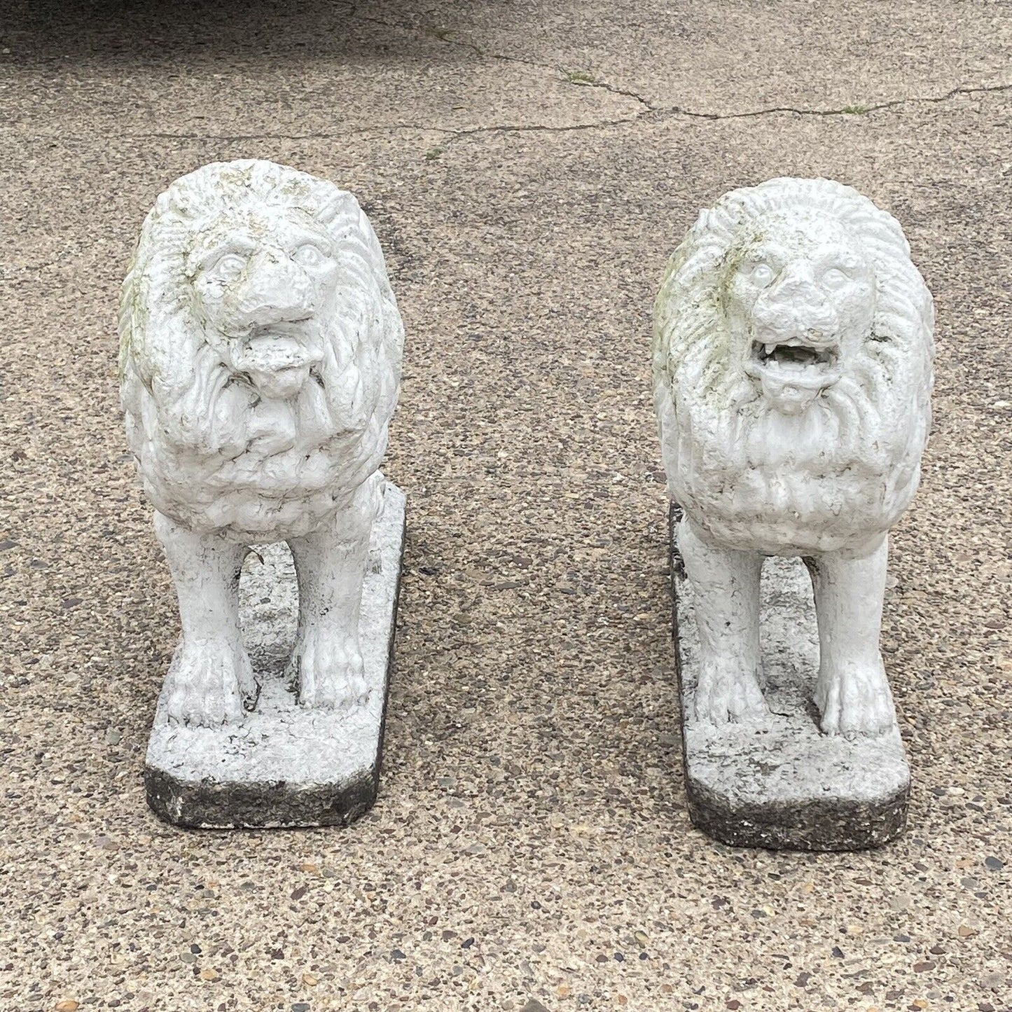 Large Vintage Classical Style Standing Lion Cement Guardian Garden Statue - Pair