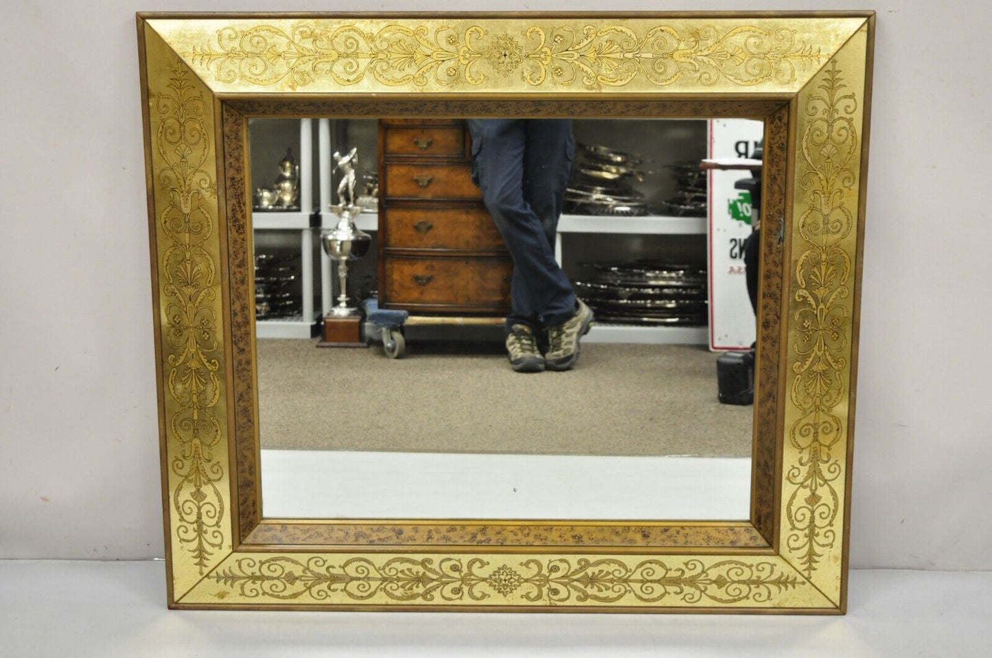 Vintage Hollywood Regency Gilt Gold Leaf Italian Style Rectangular Wall Mirror