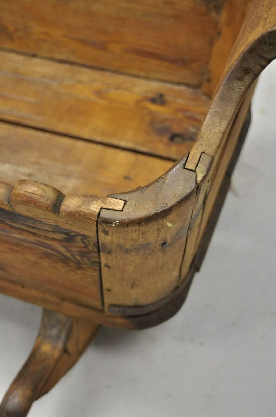 Antique 19th Century Primitive Colonial Carved Wood Baby Rocking Doll Cradle