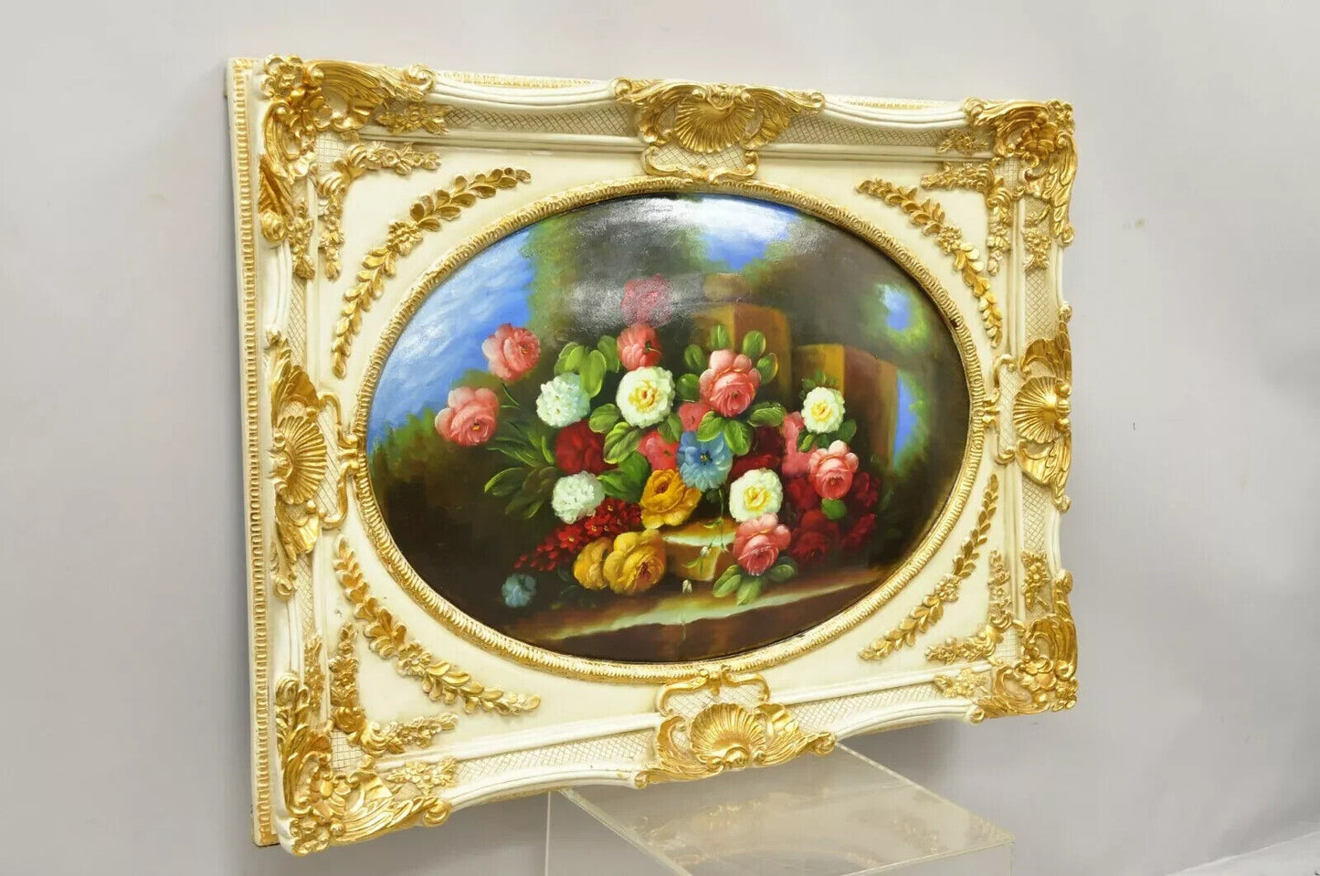 Vintage Italian Rococo Flower Still Life Wall Art Painting by Mirtex Trading