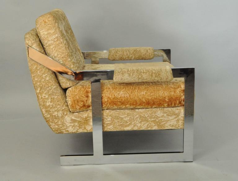 Carsons Mid Century Modern Milo Baughman Style Chrome Flat Bar Lounge Chair