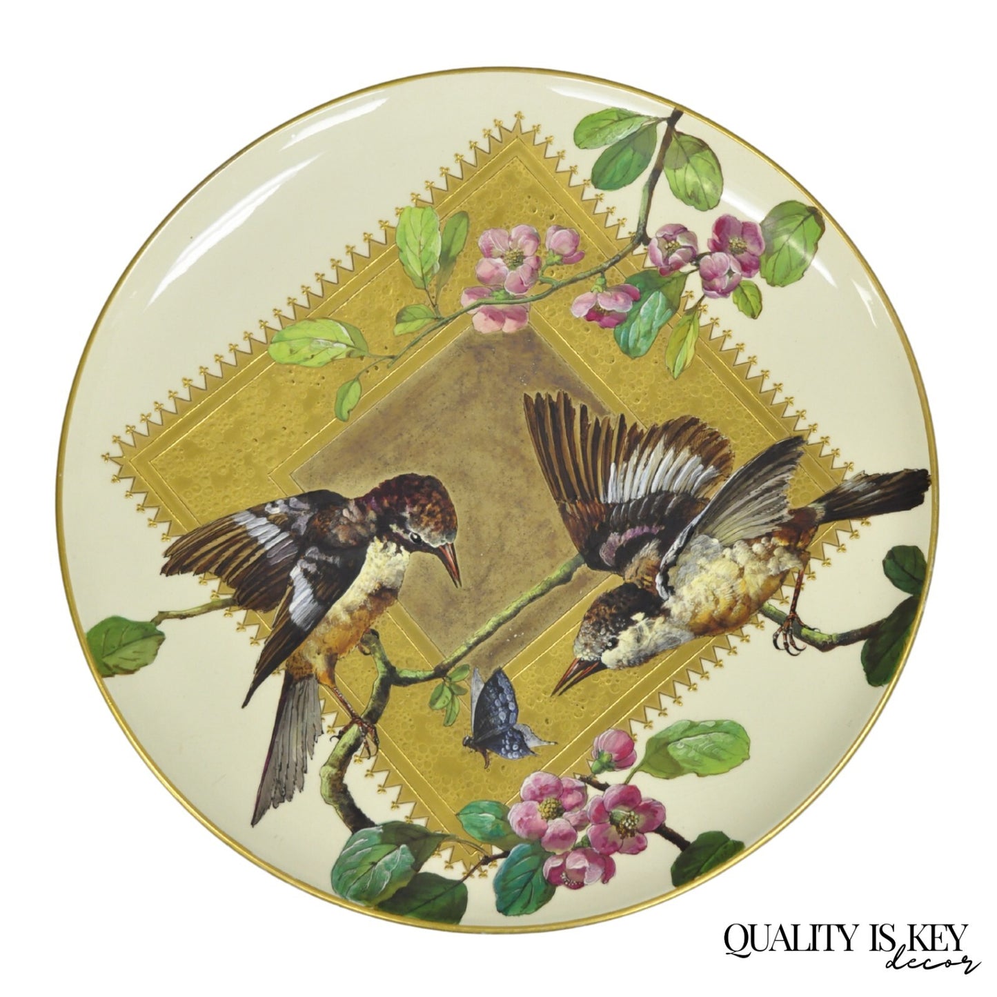 Antique Montereau B&Cie Faience French Porcelain Hand Painted Bird Charger Plate