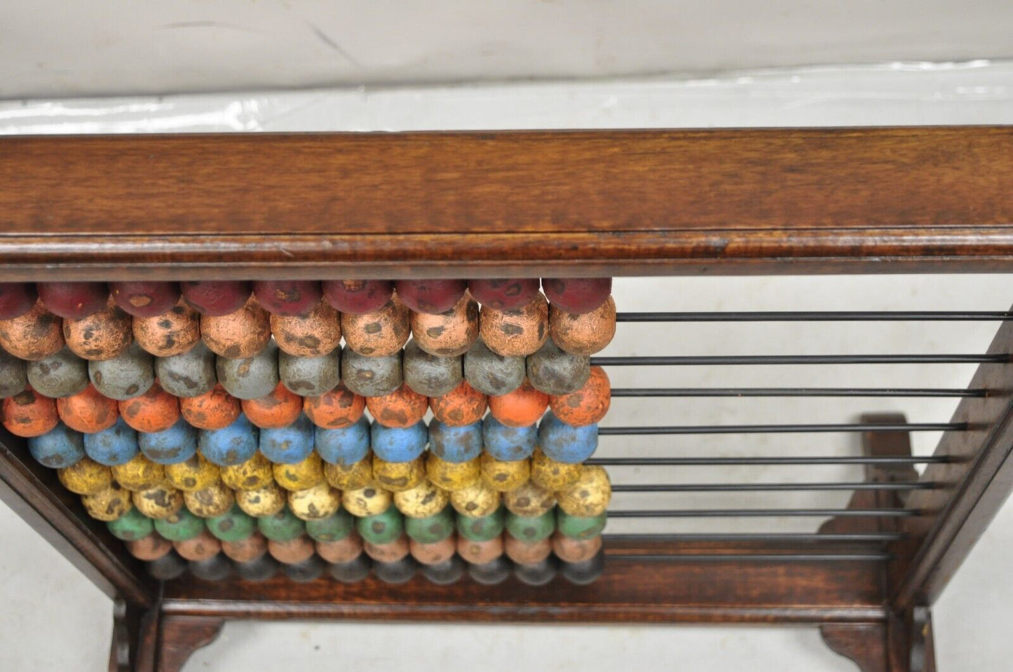 Large Vintage Mongolian Wooden Math Abacus with Painted Wooden Balls