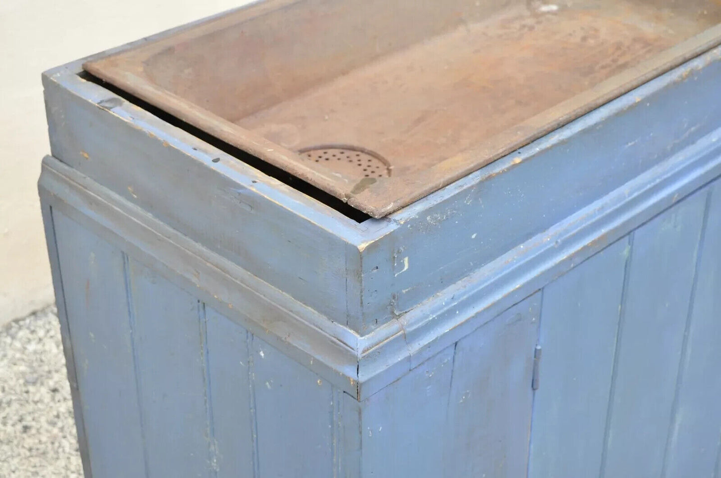 Antique Primitive Blue Distress Painted Cupboard Cabinet Vanity Cast Iron Sink