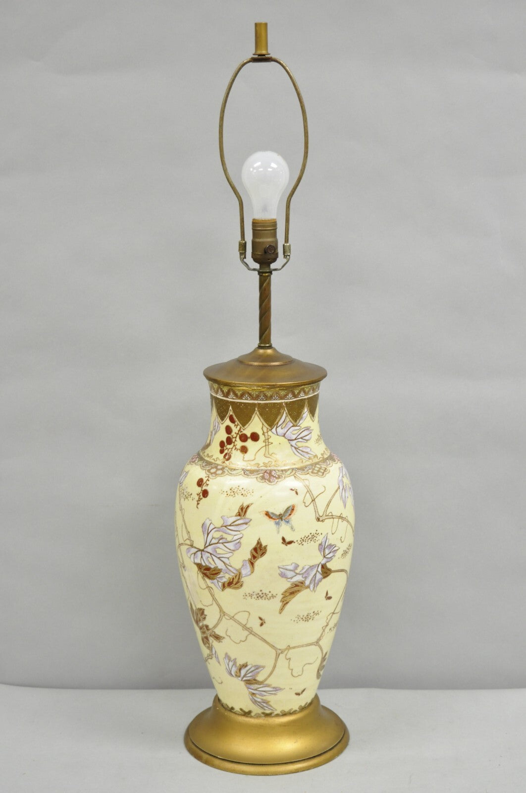 Antique Chinoiserie Chinese Yellow Porcelain Large Jardiniere Vase Table Lamp