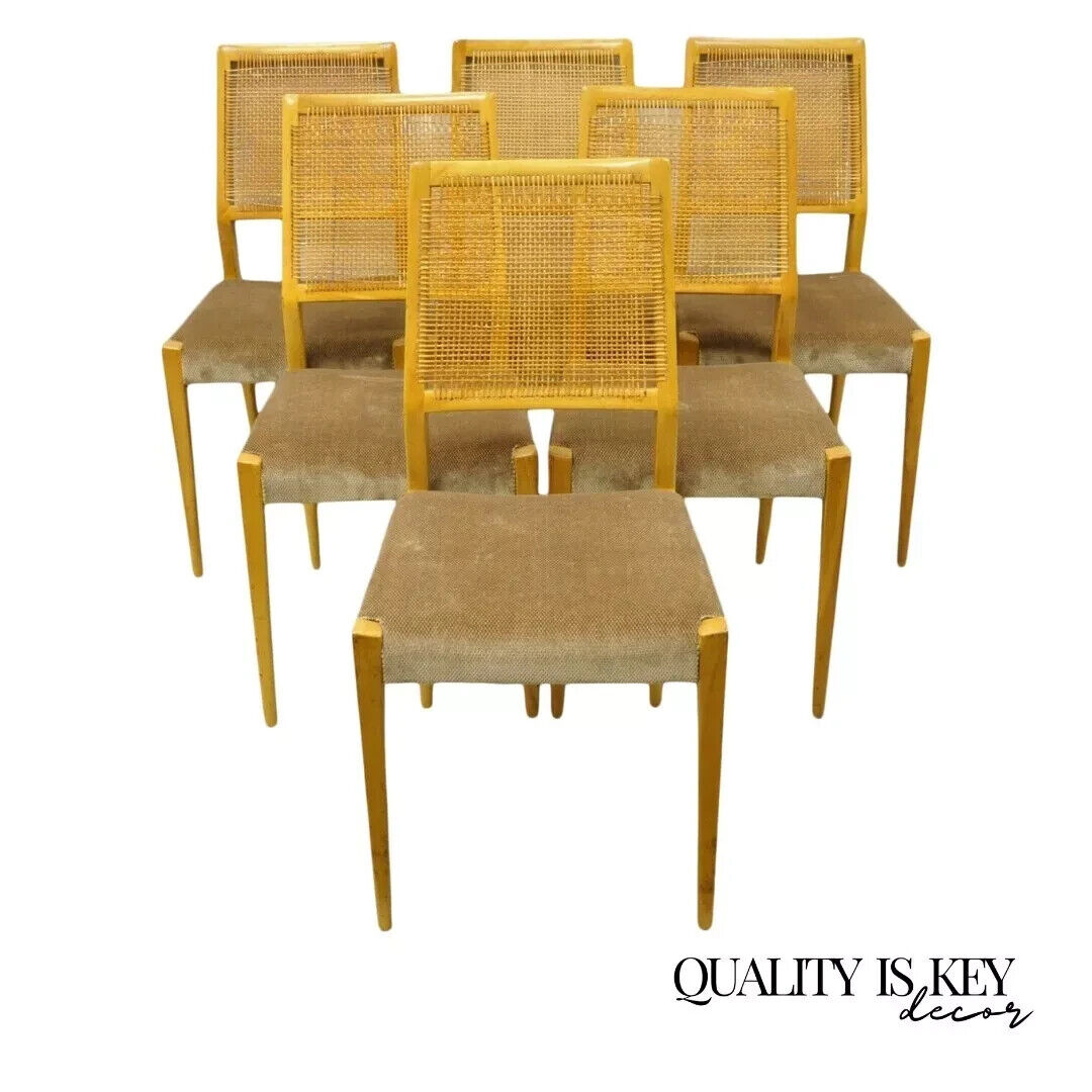 Vintage Mid Century Danish Modern Birch Wood Cane Back Dining Chairs - Set of 6