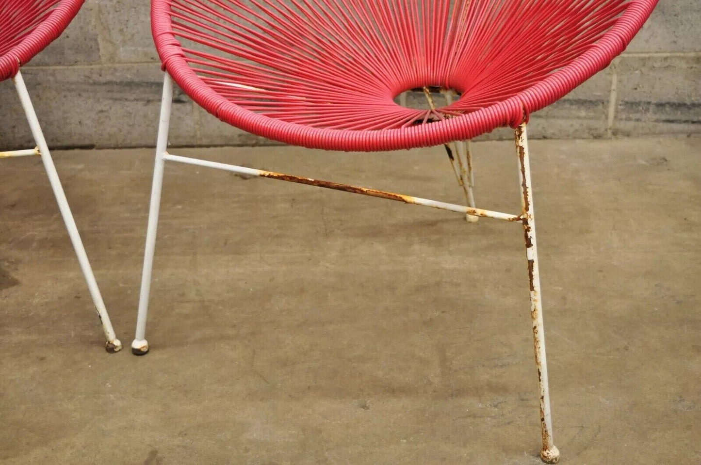 Vintage Mid Century Modern Vinyl Rope Hoop Wrought Iron Acapulco Chairs - a Pair