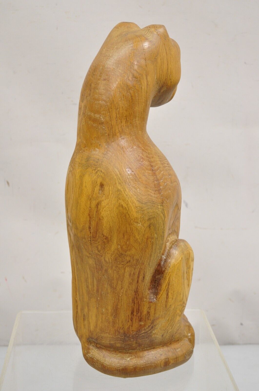 Vintage Mid Century Modern Solid Carved Wood 24" Cat Art Sculpture