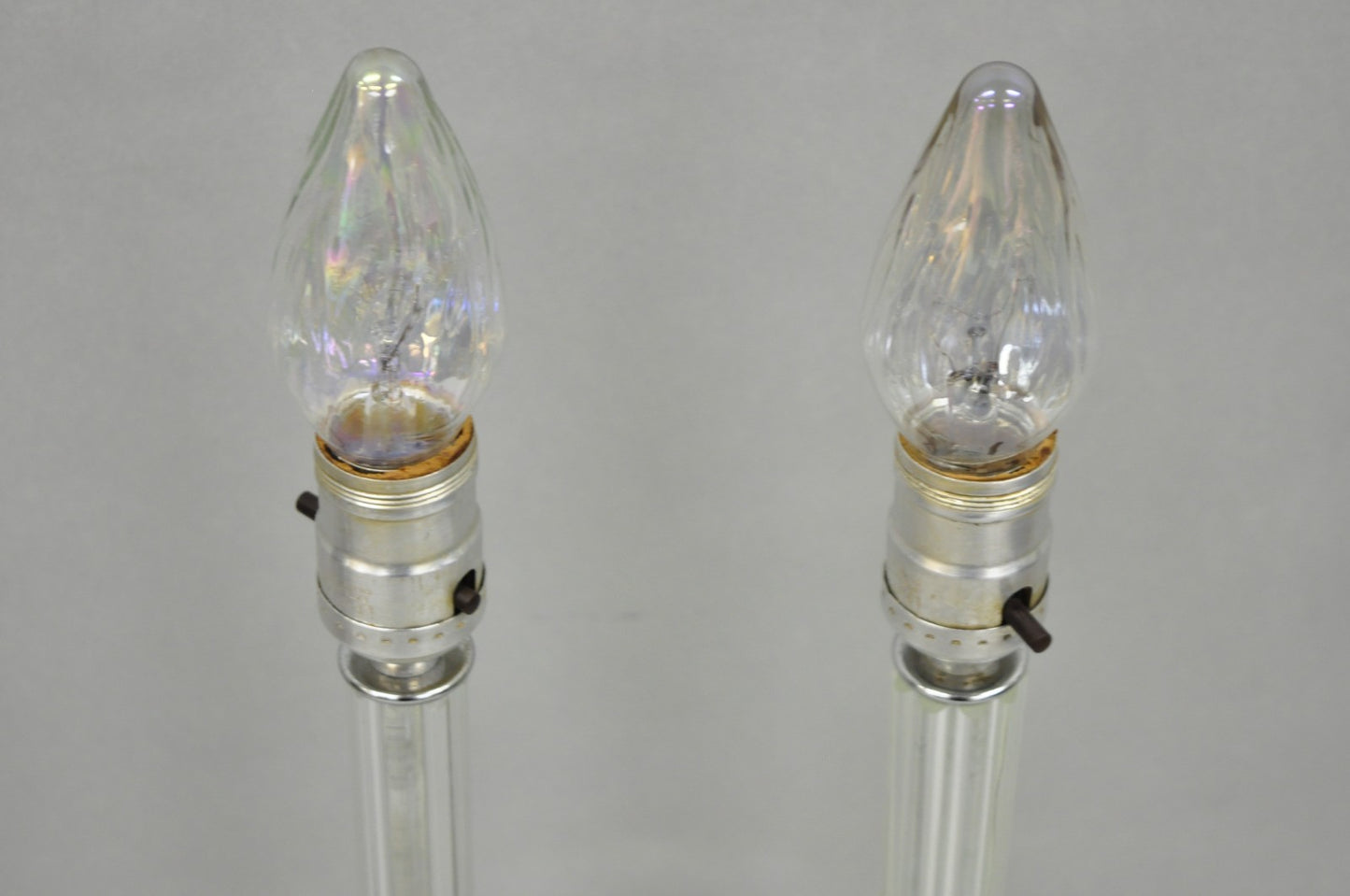 Vintage Art Deco Glass Column Candlestick Small Boudoir Vanity Bedroom Lamp Pair
