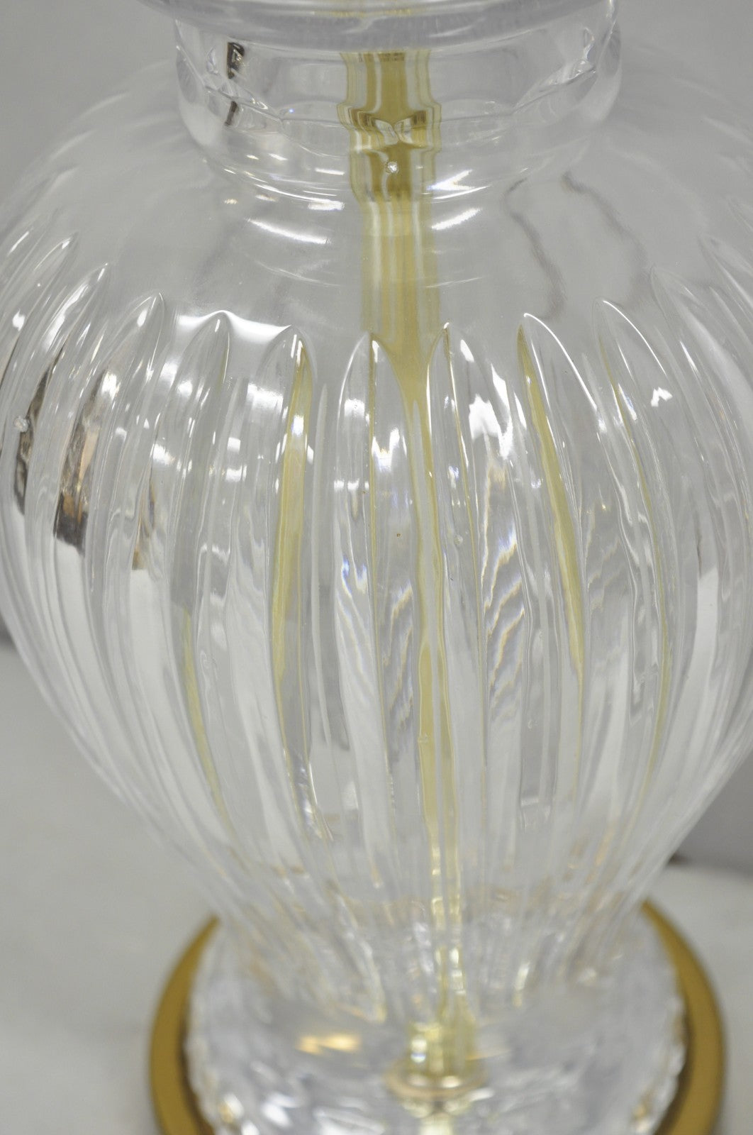 Vintage Chinoiserie French Leaded Crystal Glass Ginger Jar Brass Table Lamp