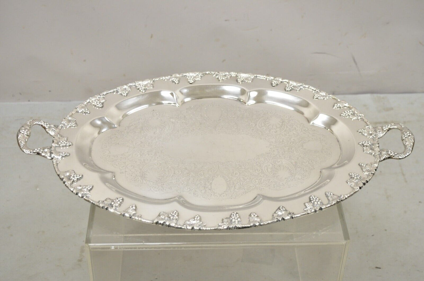 Vtg Sheffield Reproduction Victorian Style Grape Cluster Twin Handle 27" Platter