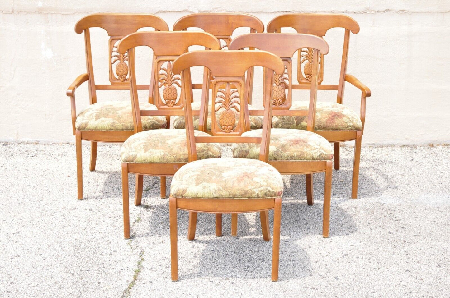 Ethan Allen Legacy Carved Pineapple Maple Wood Dining Chairs - Set of 6