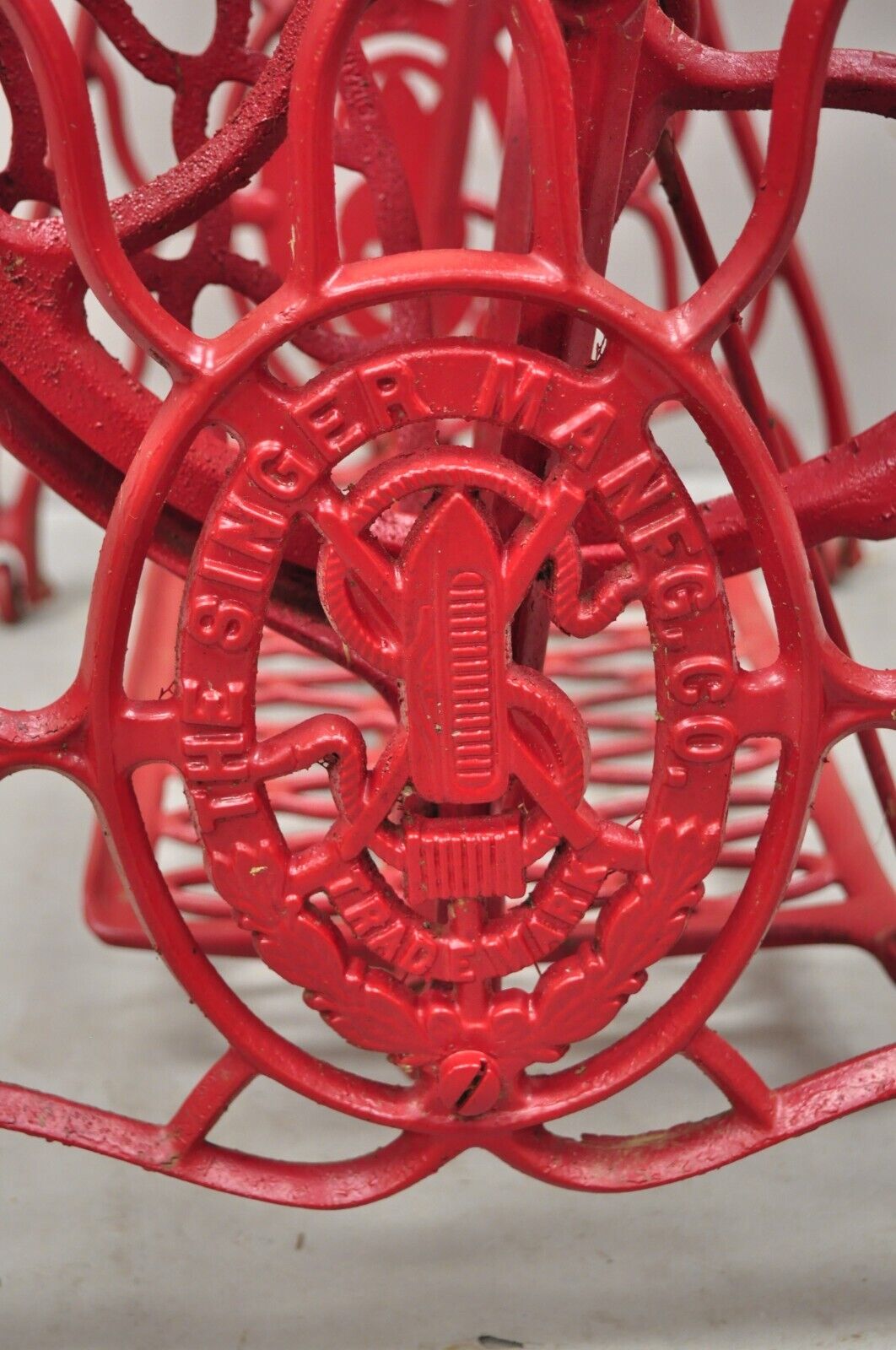 Antique Singer Cast Iron Red Treadle Sewing Machine Table Base