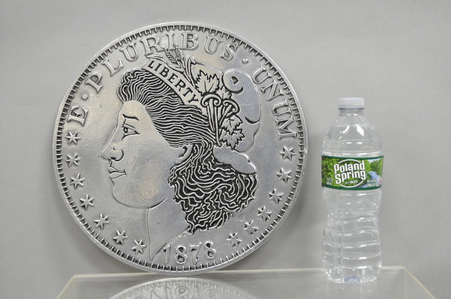 Vintage 1878 Morgan Silver Dollar 12" Pewter Trivet or Wall Hanging Plaque USA