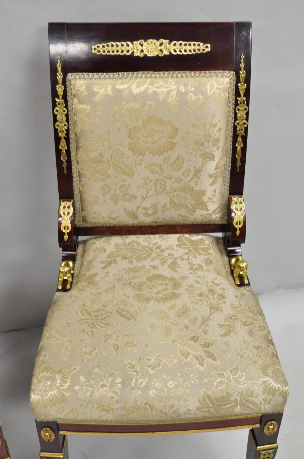 Vintage French Empire Mahogany Side Chairs with Bronze "Sphinx" Ormolu - a Pair
