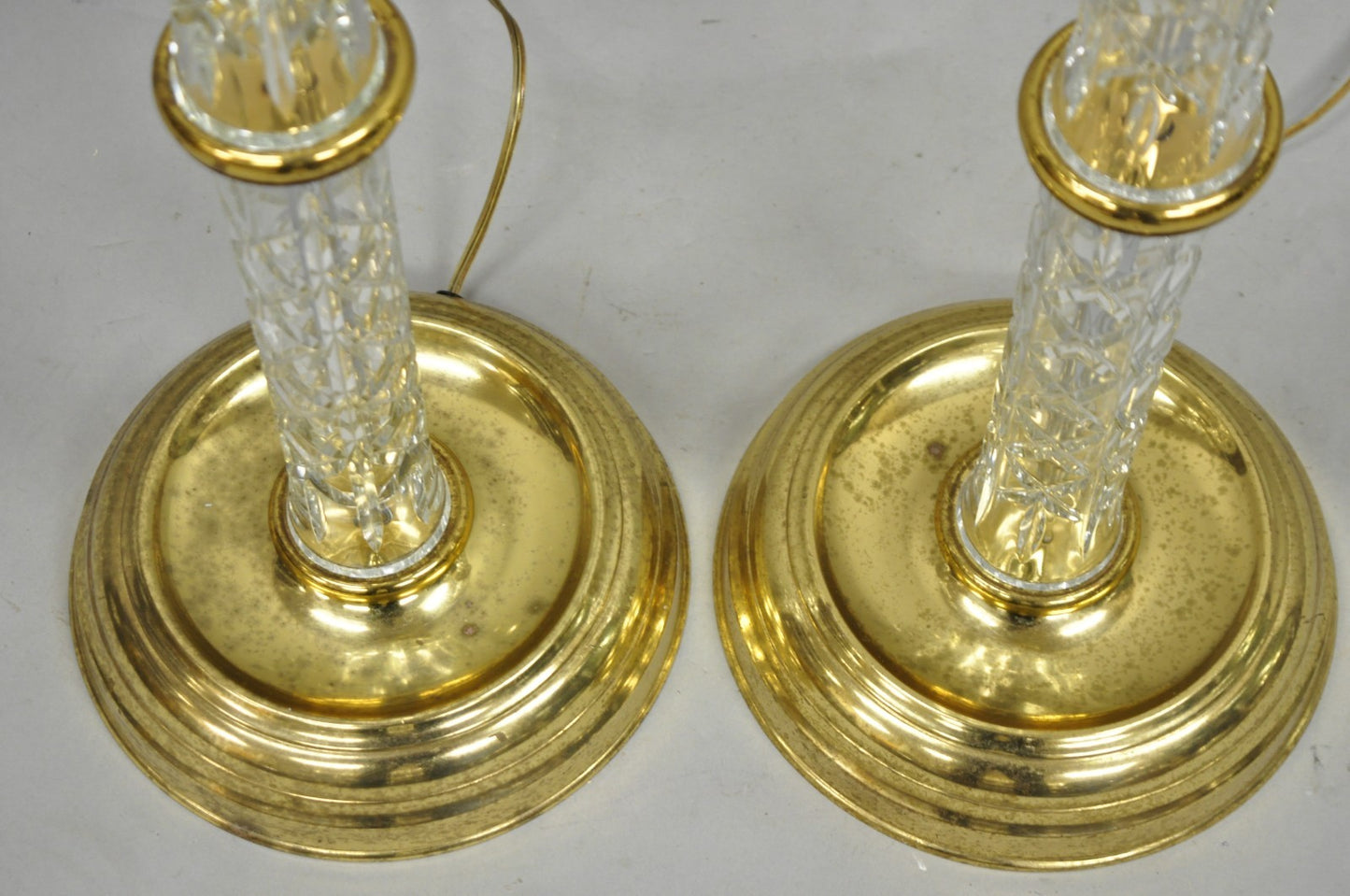 Waterford Kinsale Crystal Glass Column Brass Empire Style Floor Lamp - a Pair