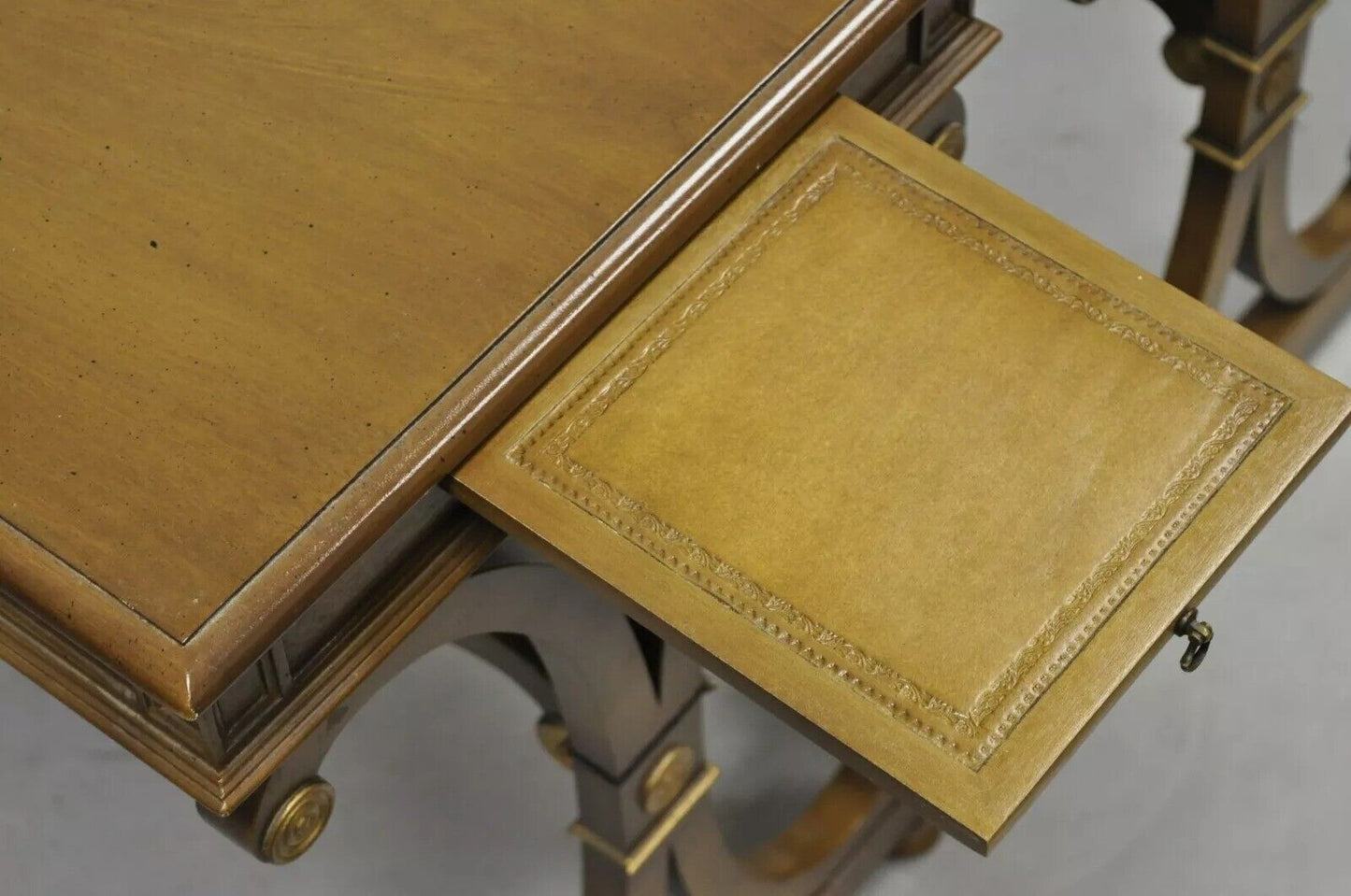 Vintage J. Zonon Regency Style X-Frame Mahogany Side Lamp Tables - a Pair