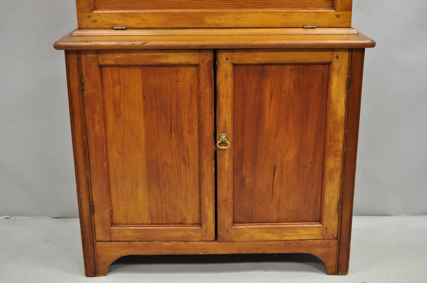 Antique Primitive Country Farmhouse Pine Wood Secretary Bookcase Cupboard