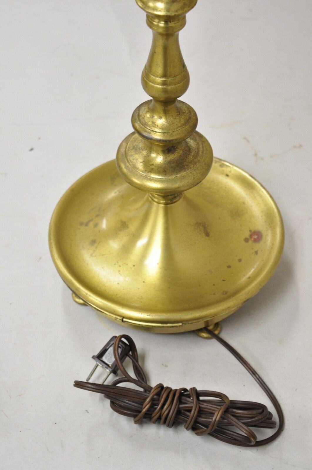 French Regency Tall Brass Candelabra Bouillotte Desk Lamp w/ Tole Metal Shade