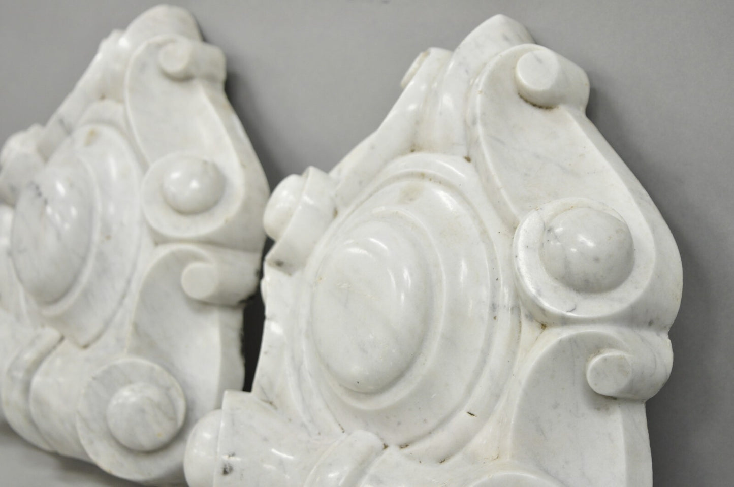 Antique Neoclassical Carved Marble Mantel Keystone Architectural Element - Pair