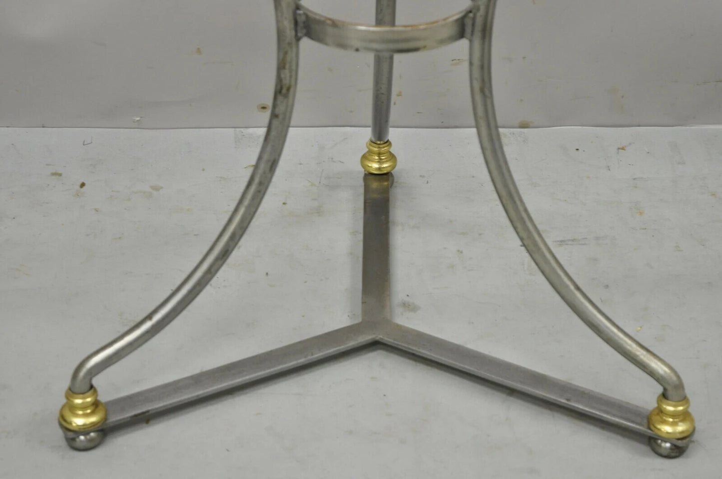 Italian Neoclassical Maison Jansen Style Steel & Brass Round End Tables - a Pair