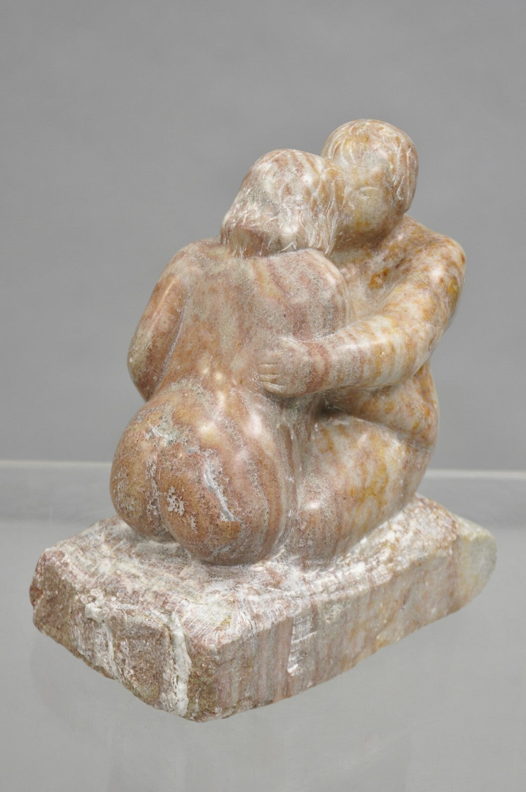 Morton Gaffin "Lovers Embrace" Modernist Carved Alabaster Marble Nude Sculpture