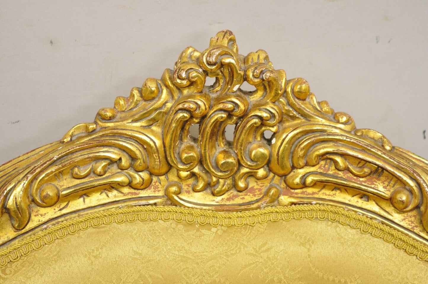 Vintage French Baroque Style Gold Giltwood Upholstered Bergere Club Chair - Pair