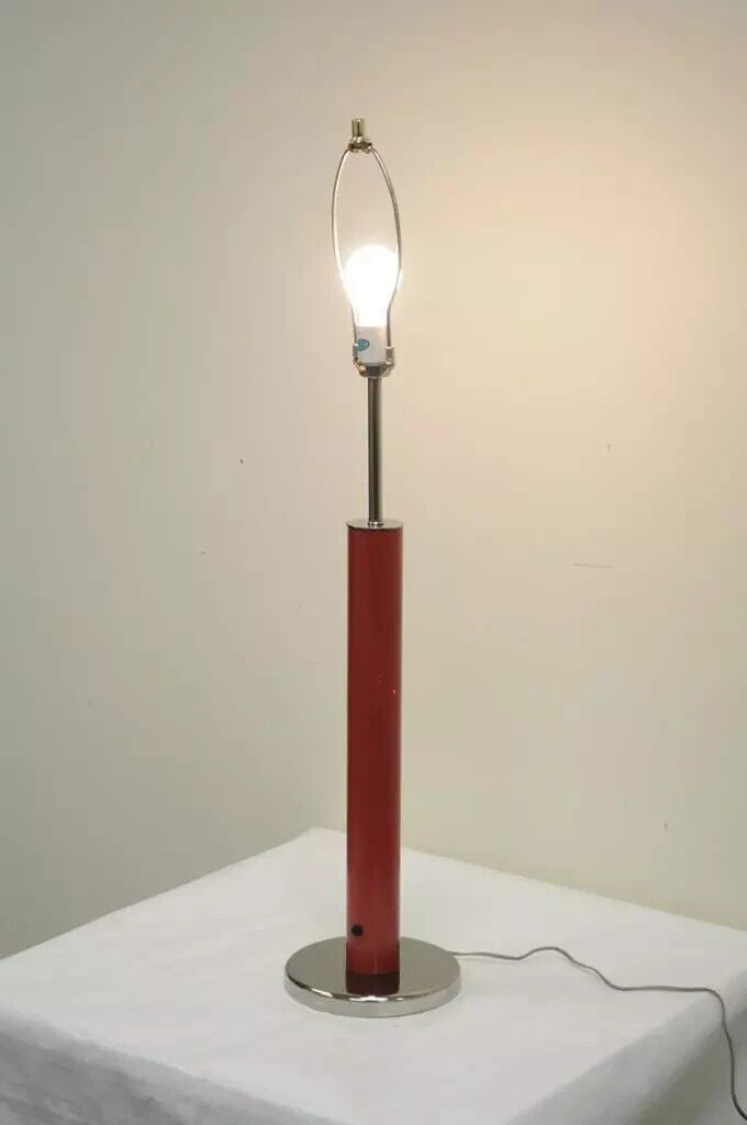 Vintage Mid Century Modern Modernist Red Cylinder Chrome Table Desk Console Lamp