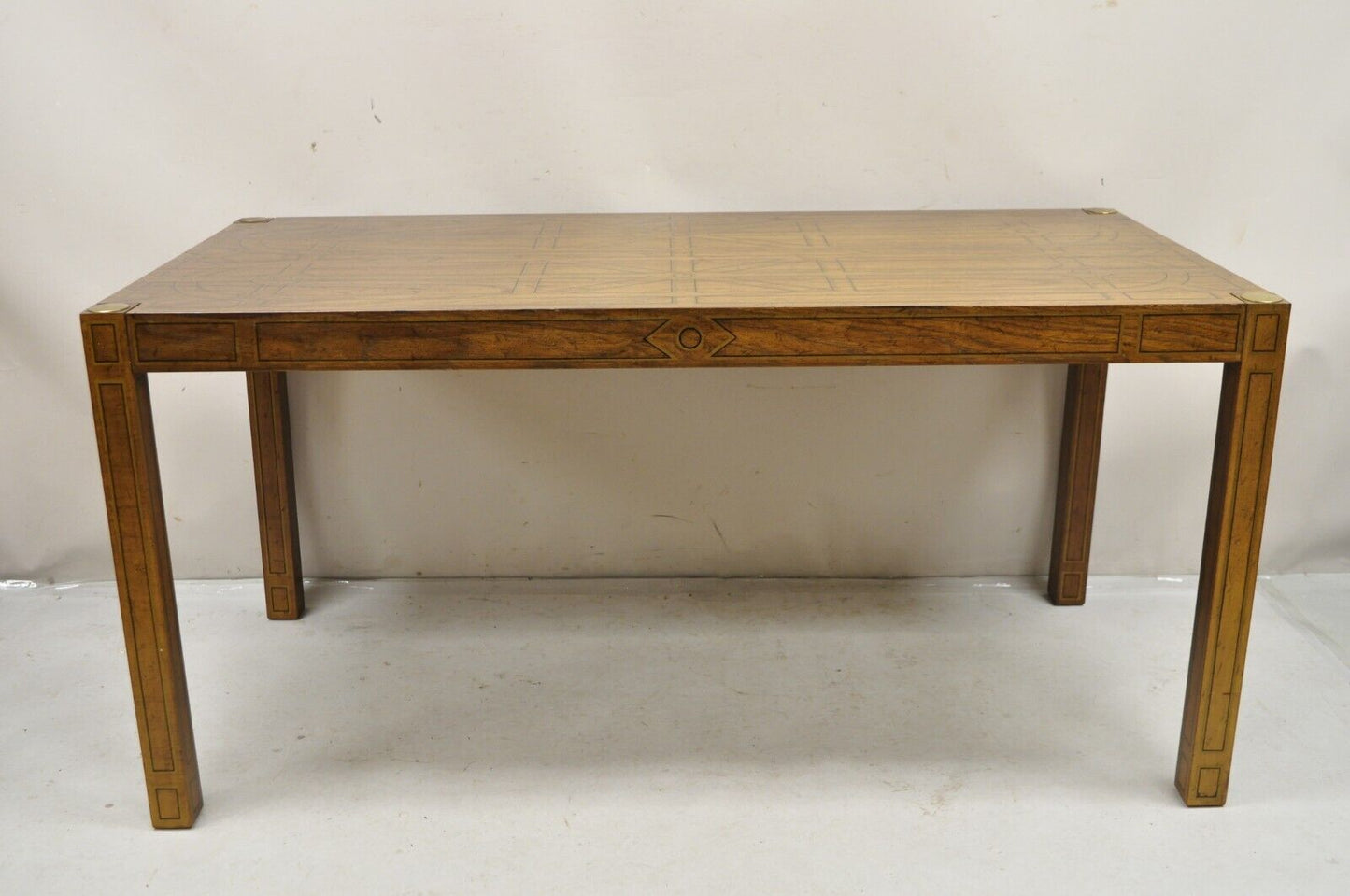 Drexel Oxford Square Geometric Painted Parsons Style Console Desk Dining Table