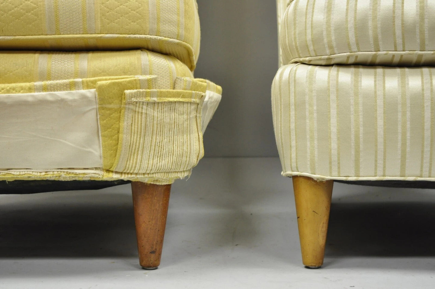 Paul Laszlo Mid Century Modern Upholstered Barrel Back Slipper Lounge Chair Pair