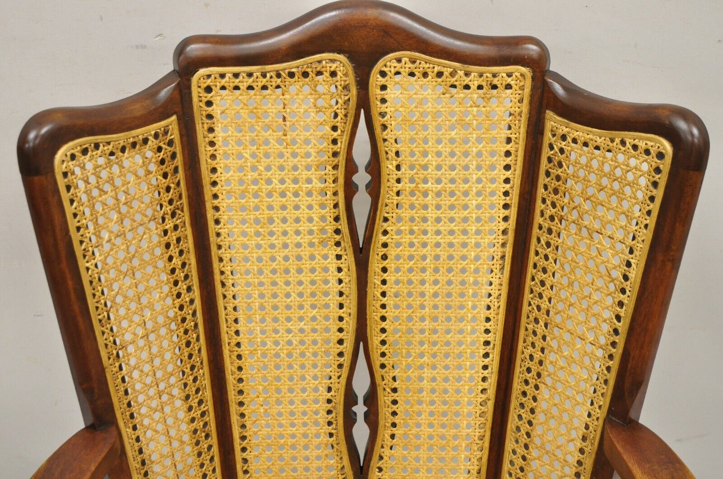 Antique Victorian Walnut and Cane Carved Rocker Rocking Chair Queen Anne Legs