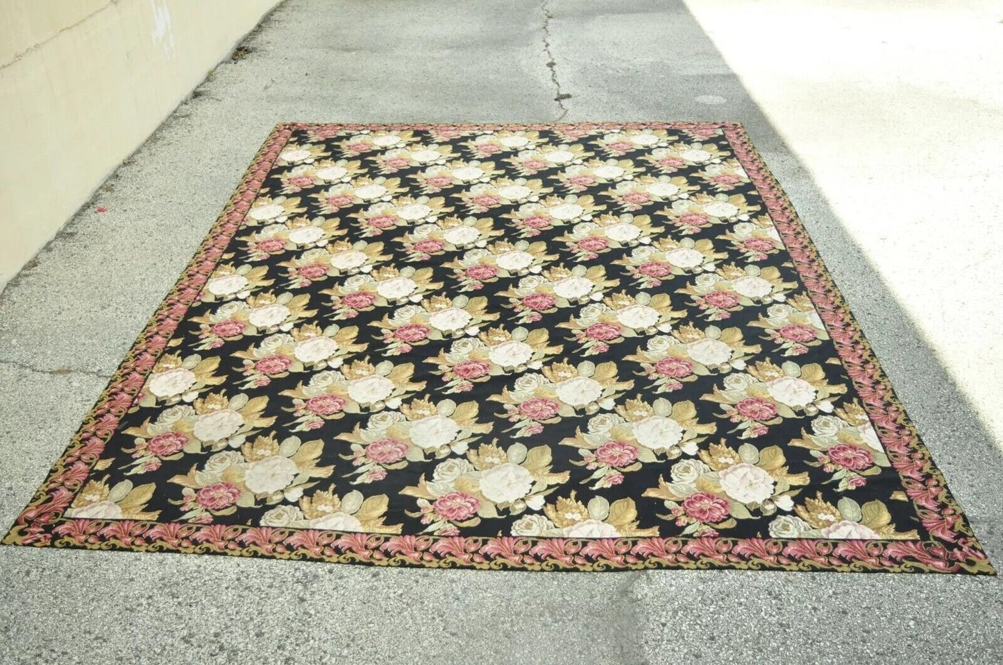 Antique Large 164"x120" American Art Nouveau Floral Hand Hooked Wool Rug Carpet