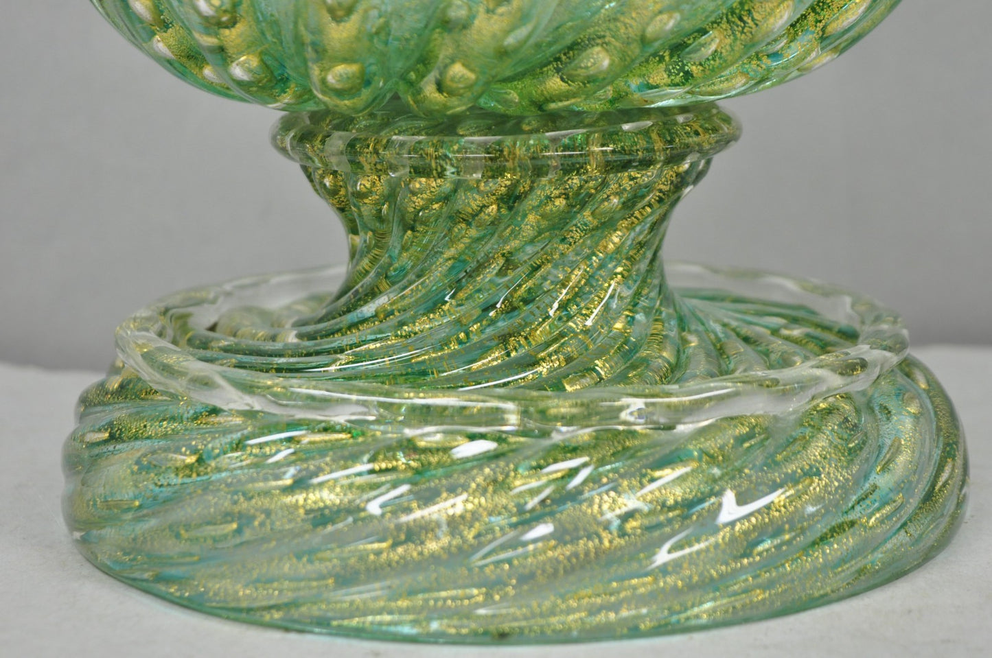 Vintage Barovier & Toso Murano Italy Green Swirl Glass Gold Flecks Table Lamp