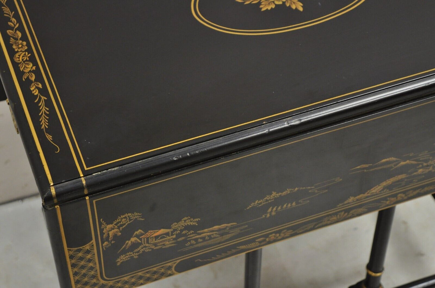 Drexel Et Cetera Asian Chinoiserie Black Lacquer Small Gateleg Side Table