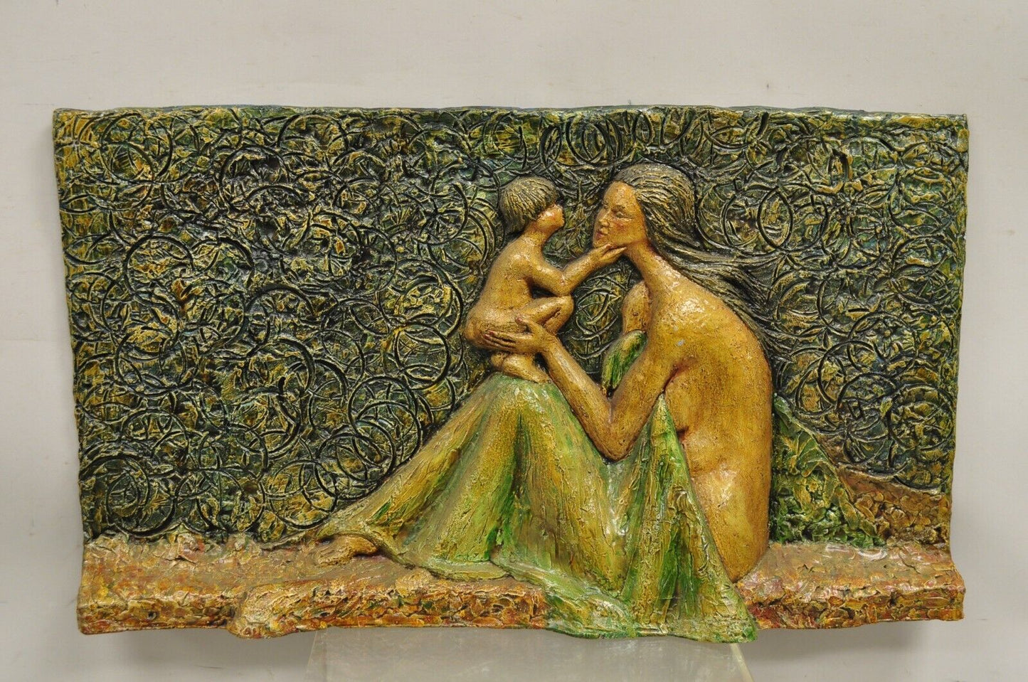 Mid Century Modern 3D Fiberglass Relief Mother & Child Nude Wall Art Sculpture