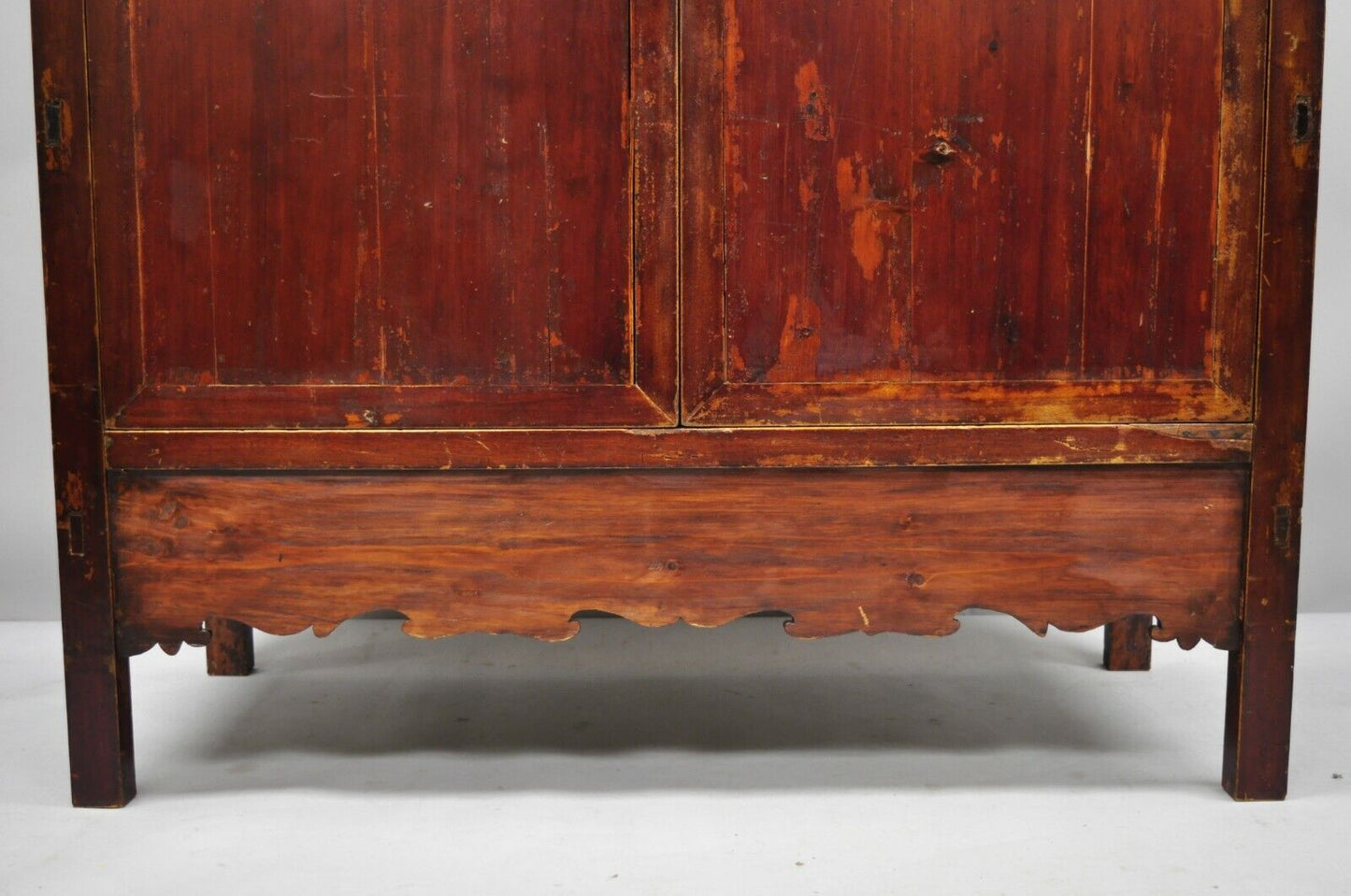 Antique Asian Red Lacquer Oriental Chinese Marriage Wedding Cabinet Wardrobe