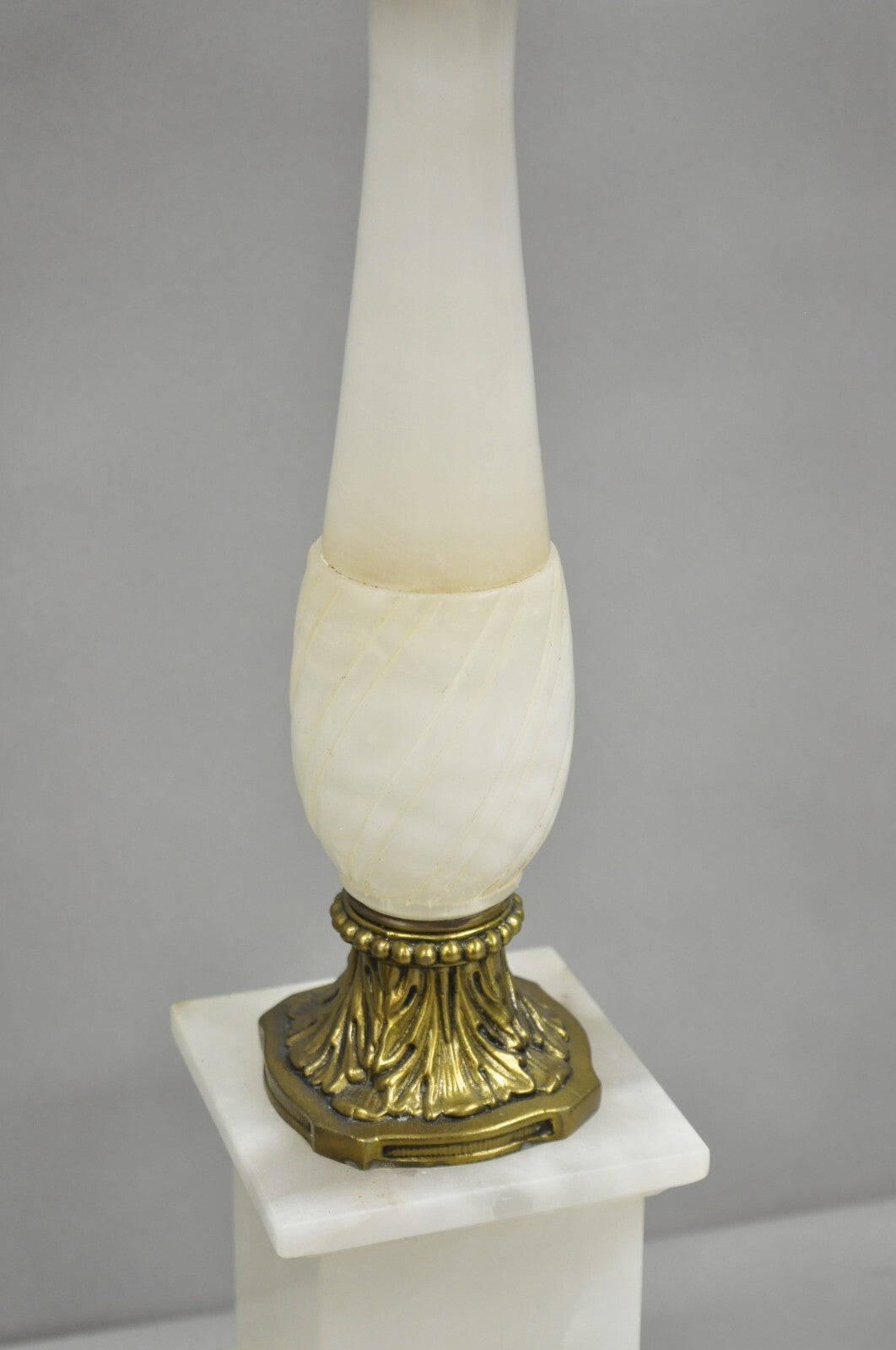 Vintage French Empire Alabaster Column Brass Metal Candelabra Table Lamps - Pair