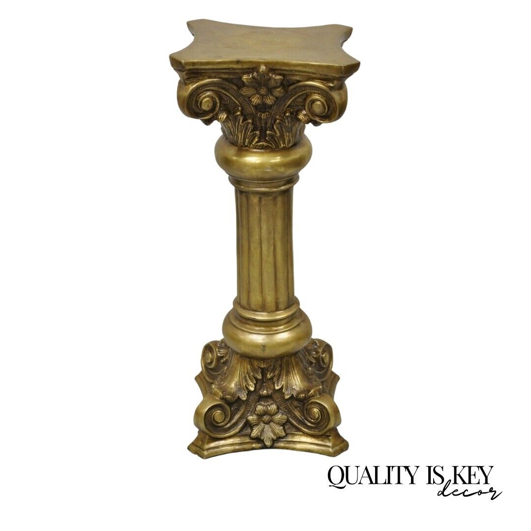 Vintage Brass Bronze Fluted Corinthian Column 29" Classical Pedestal Plant Stand