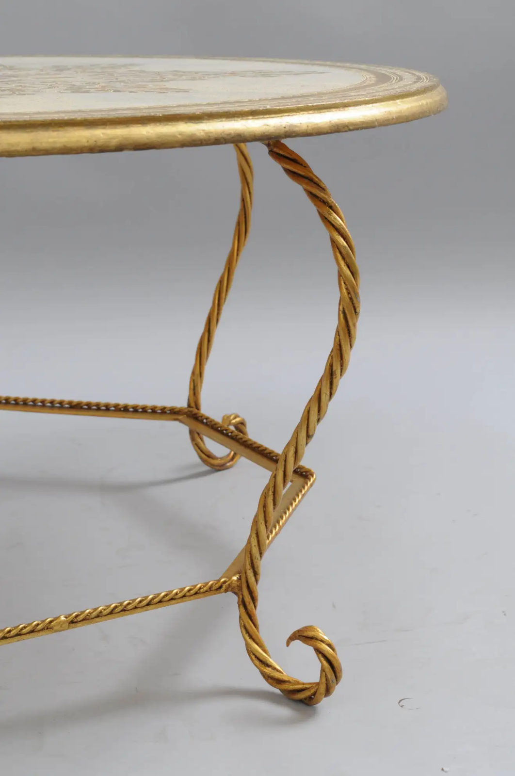 Italian Florentine Hollywood Regency Gold Wood & Iron Rope Round Coffee Table