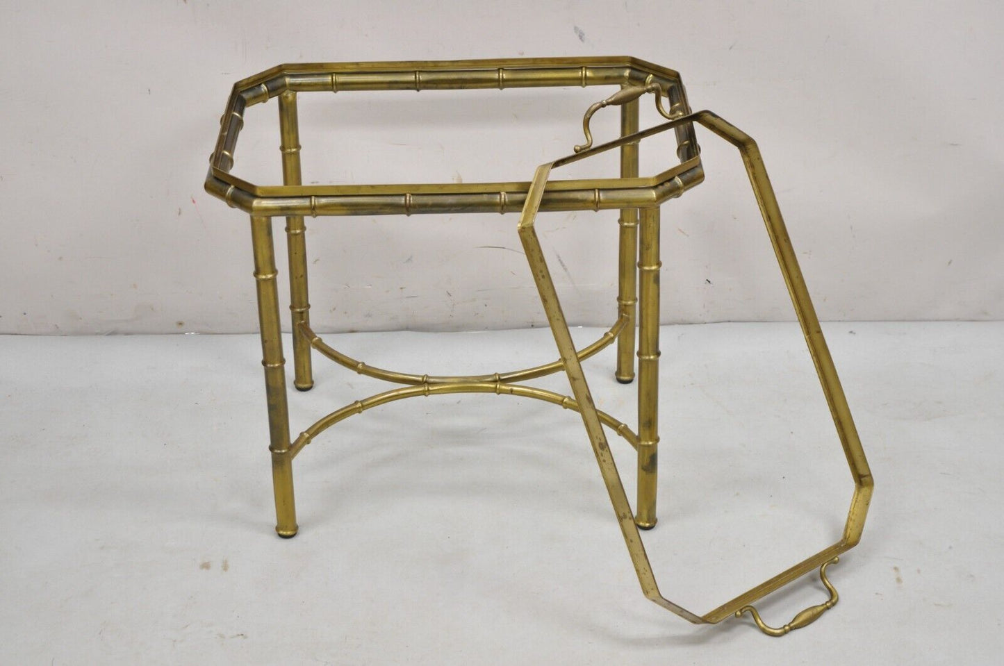 Vintage Italian Hollywood Regency Brass Faux Bamboo Tray Top Accent Side Table