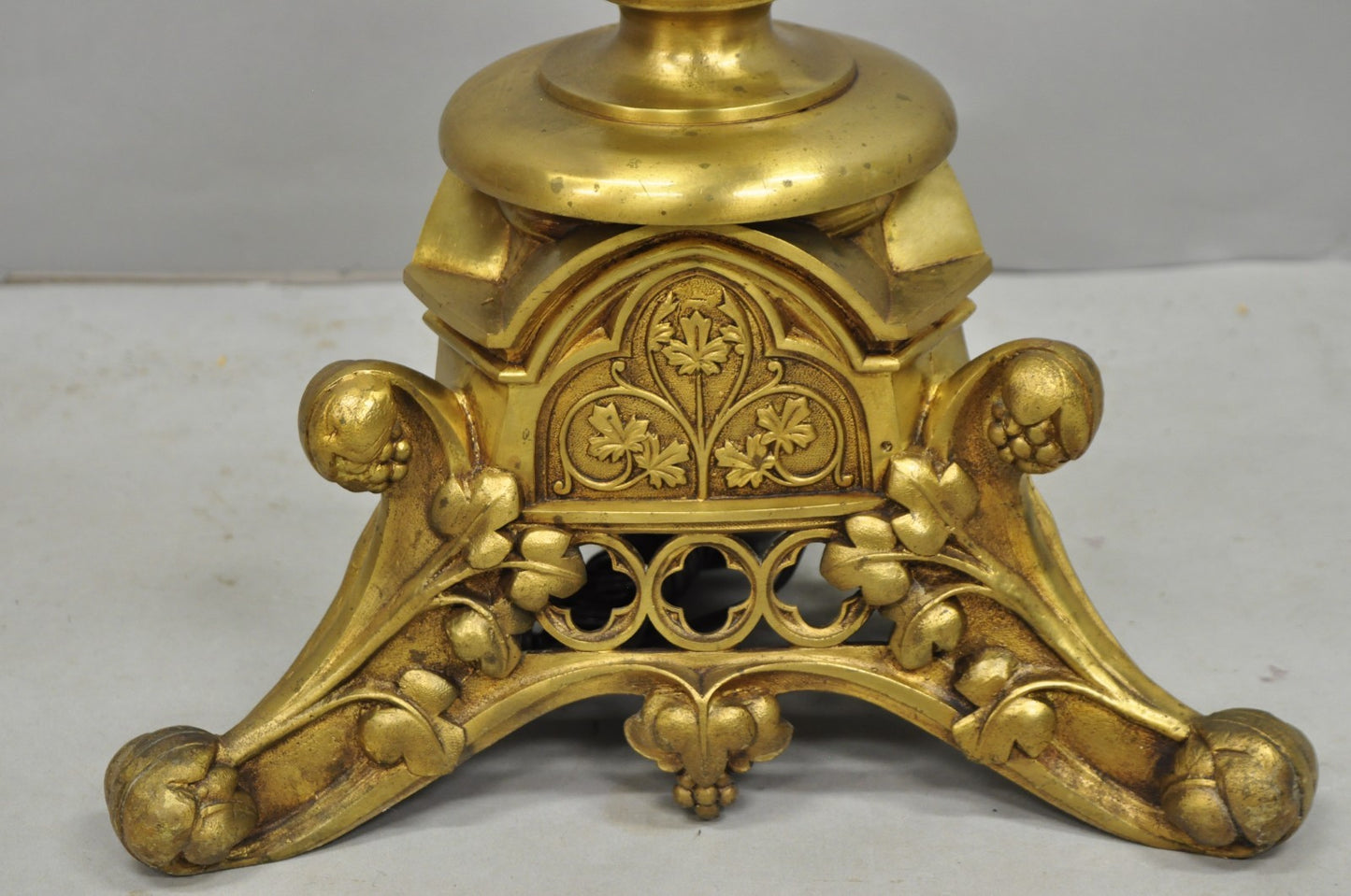 Antique French Renaissance Gothic Brass Metal Gold Candlestick Floor Lamp