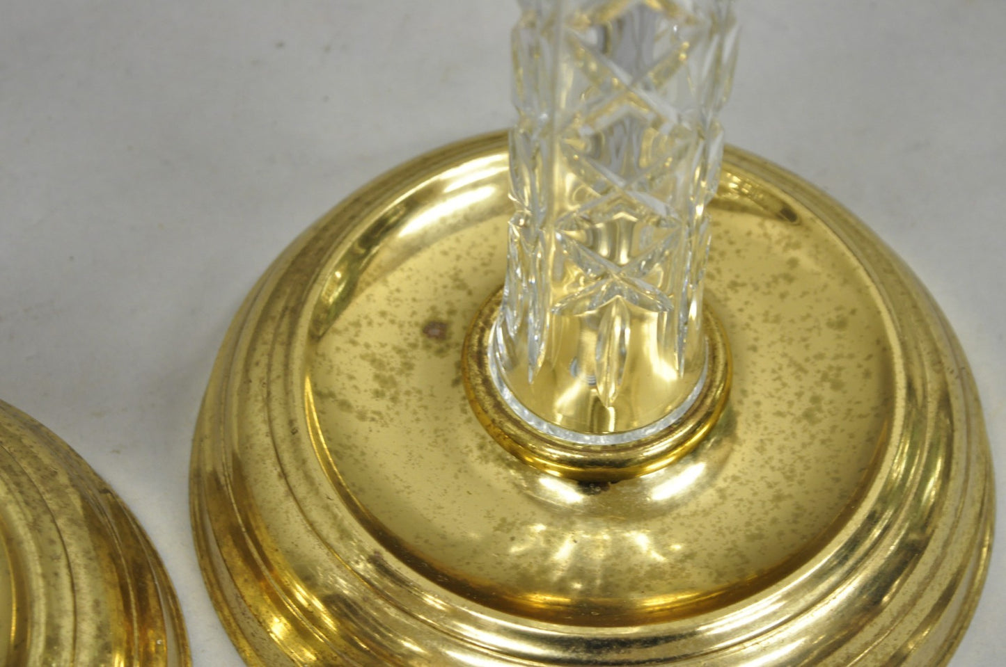 Waterford Kinsale Crystal Glass Column Brass Empire Style Floor Lamp - a Pair
