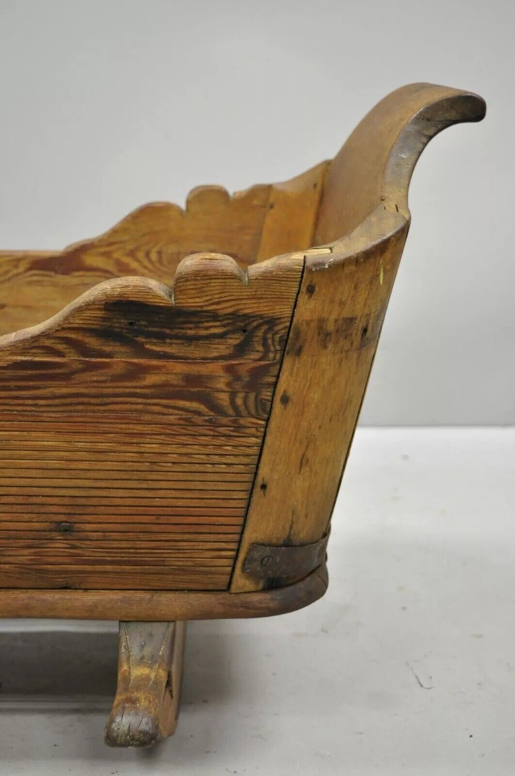 Antique 19th Century Primitive Colonial Carved Wood Baby Rocking Doll Cradle