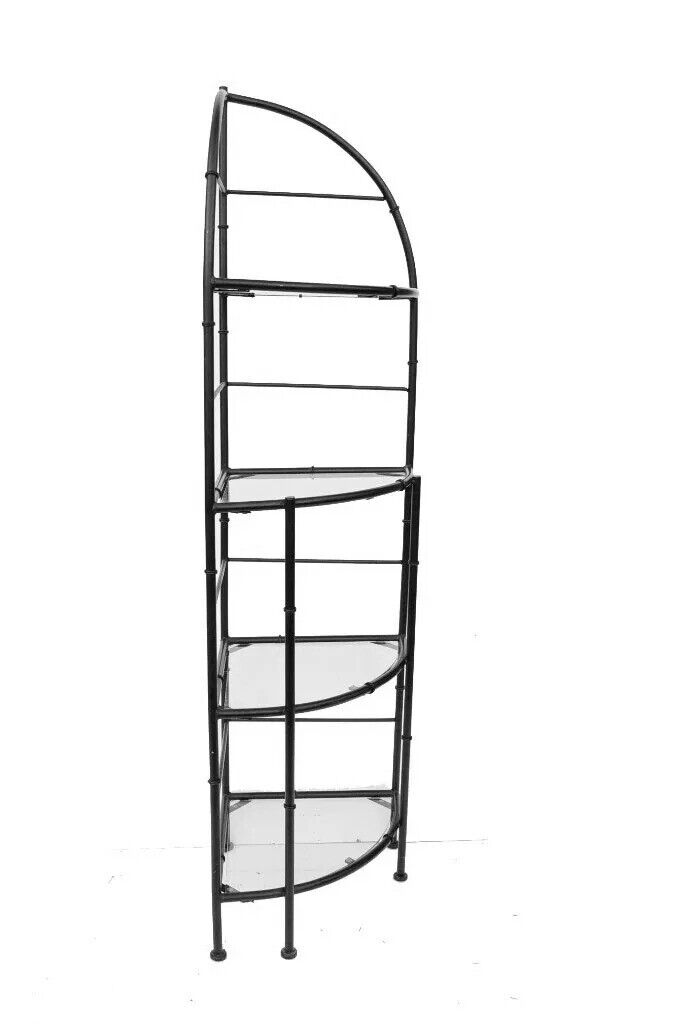 Vintage Hollywood Regency Iron Metal Faux Bamboo Corner Bakers Rack Etagere