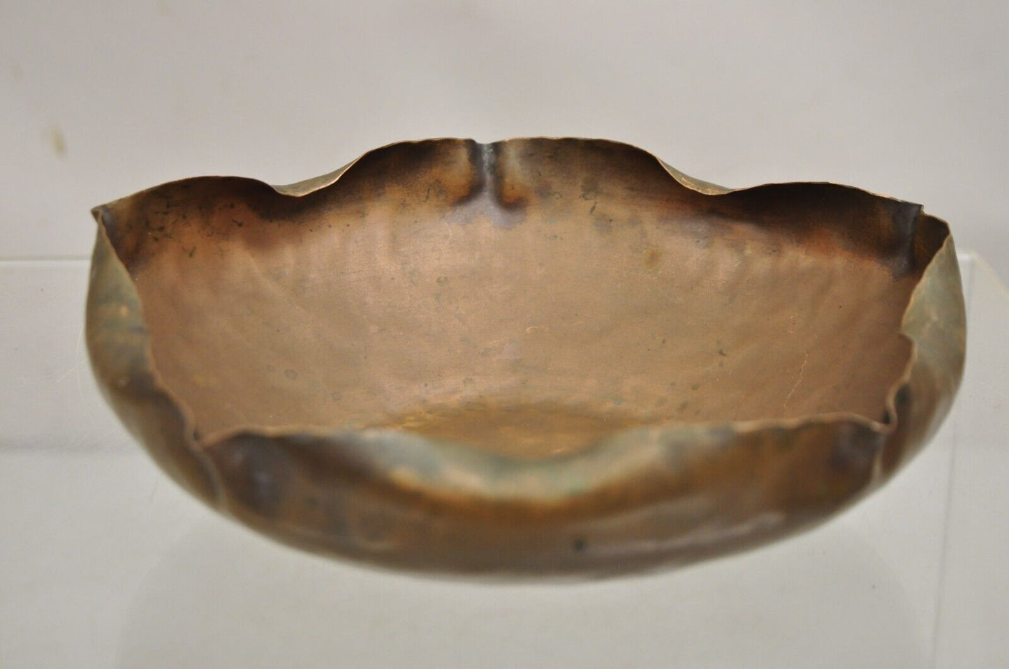 Vintage Art Nouveau Handmade Pinched Copper Modern 10" Bowl by Utah Copper