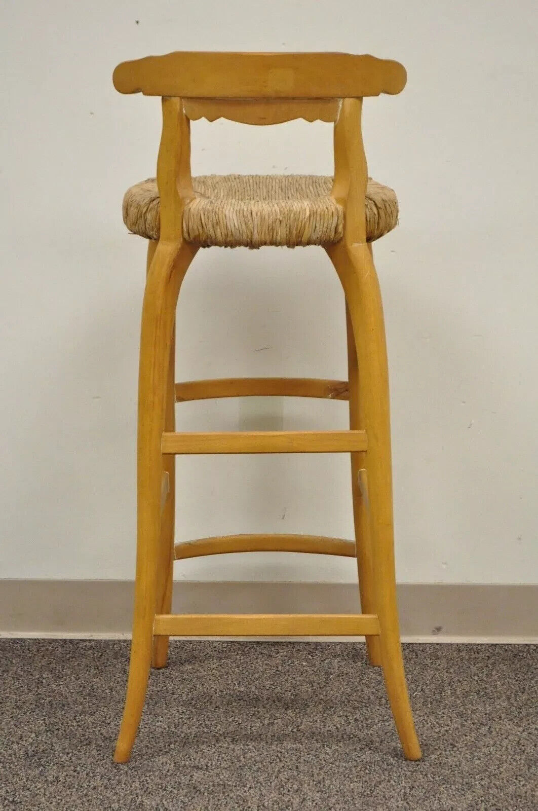 Garcia Imports Spain French Country Primitive Wooden Rush Seat Bar Stool Chair