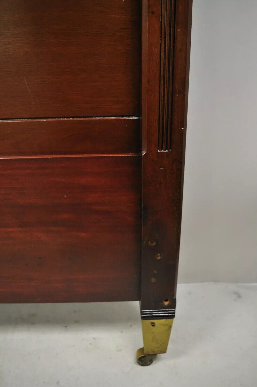 Herts Brothers Edwardian Mahogany Brass Satinwood Inlay Queen Bed Headboard