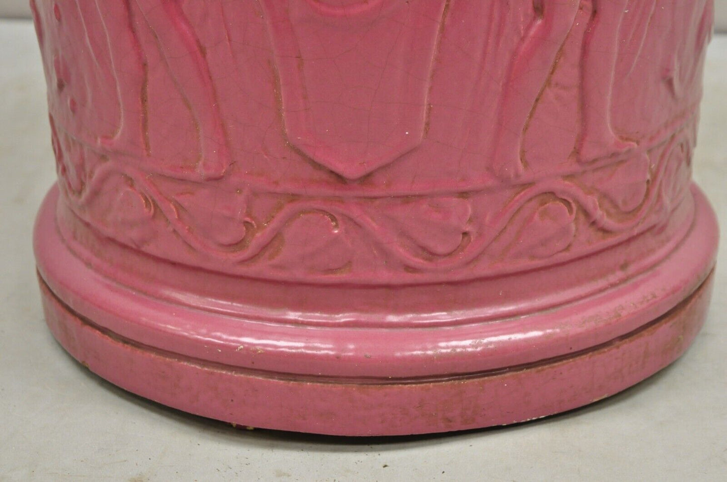 Antique Purple Glazed Stoneware Pottery Italian Classical Putti Shield Planter