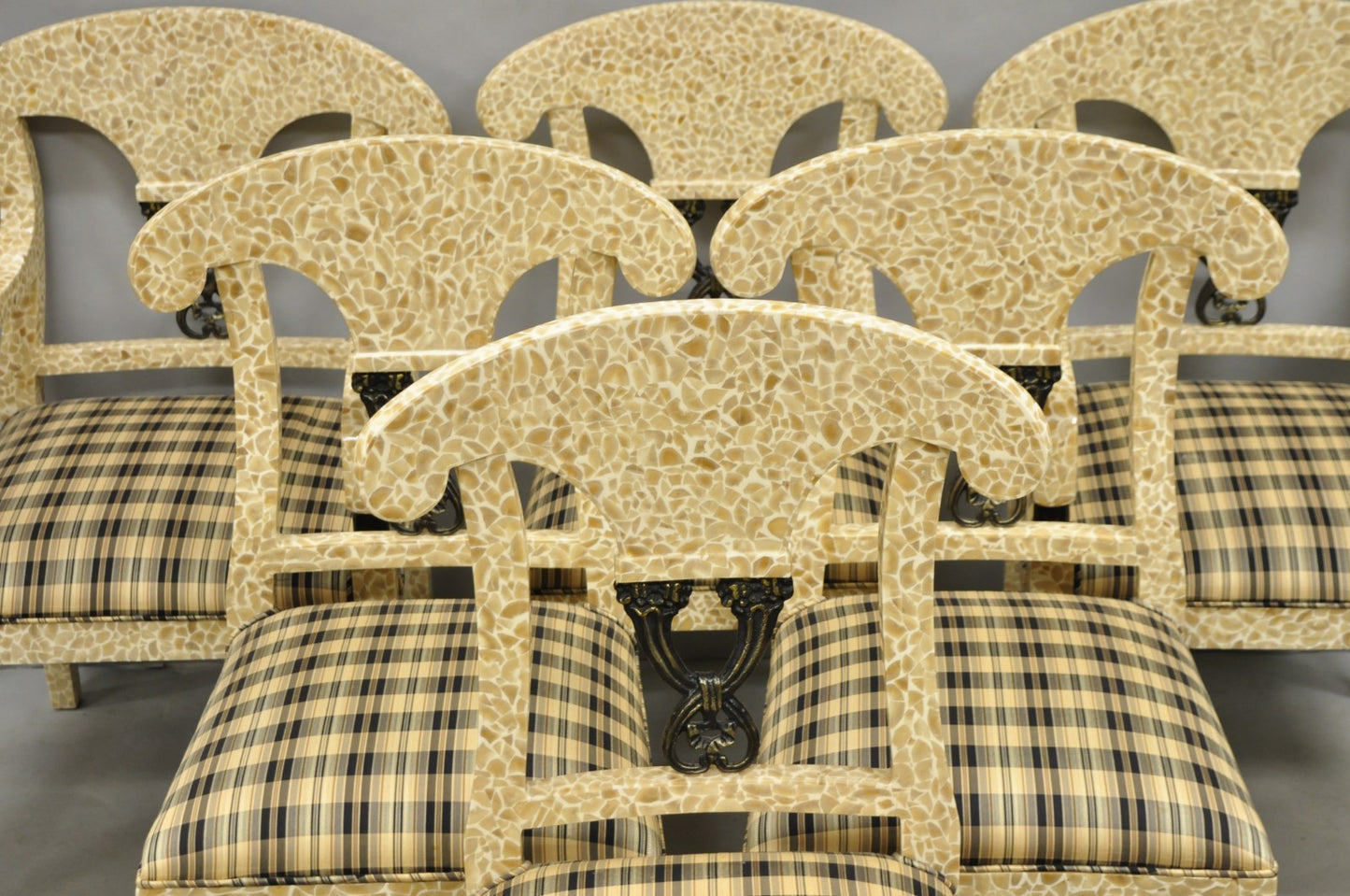 Enrique Garcel Tessellated Stone Inlay Regency Style Dining Chairs - Set of 6