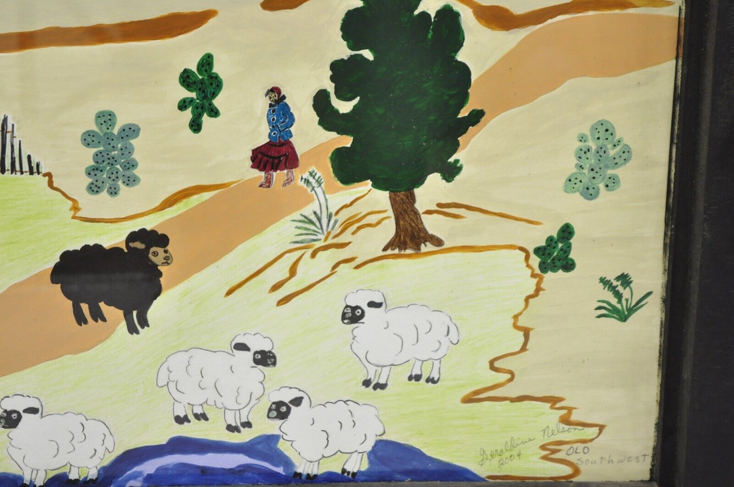 Bill & Geraldine Nelson “Old Southwest” Black Sheep Painting Carved Wood Frame